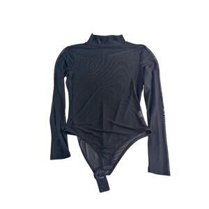 Article X Bodysuit Large Black Sheer Mesh Mock Neck Long Sleeve Goth Layering